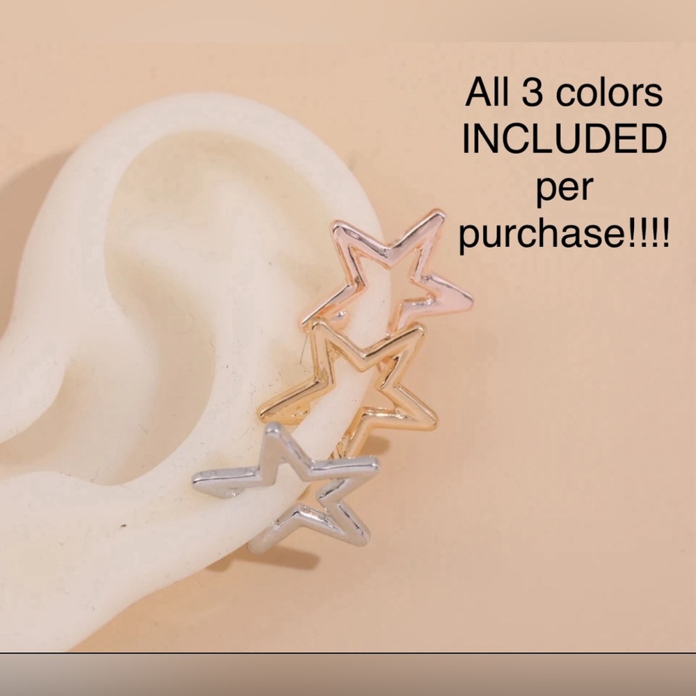 NEW Non-Piercing Star Cuff Earrings, 3-pack